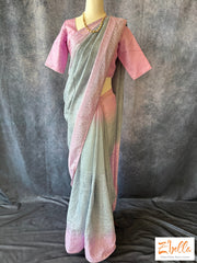 Kota Silk Saree With All Over Chickan Work Woth Stiched Blouse Saree