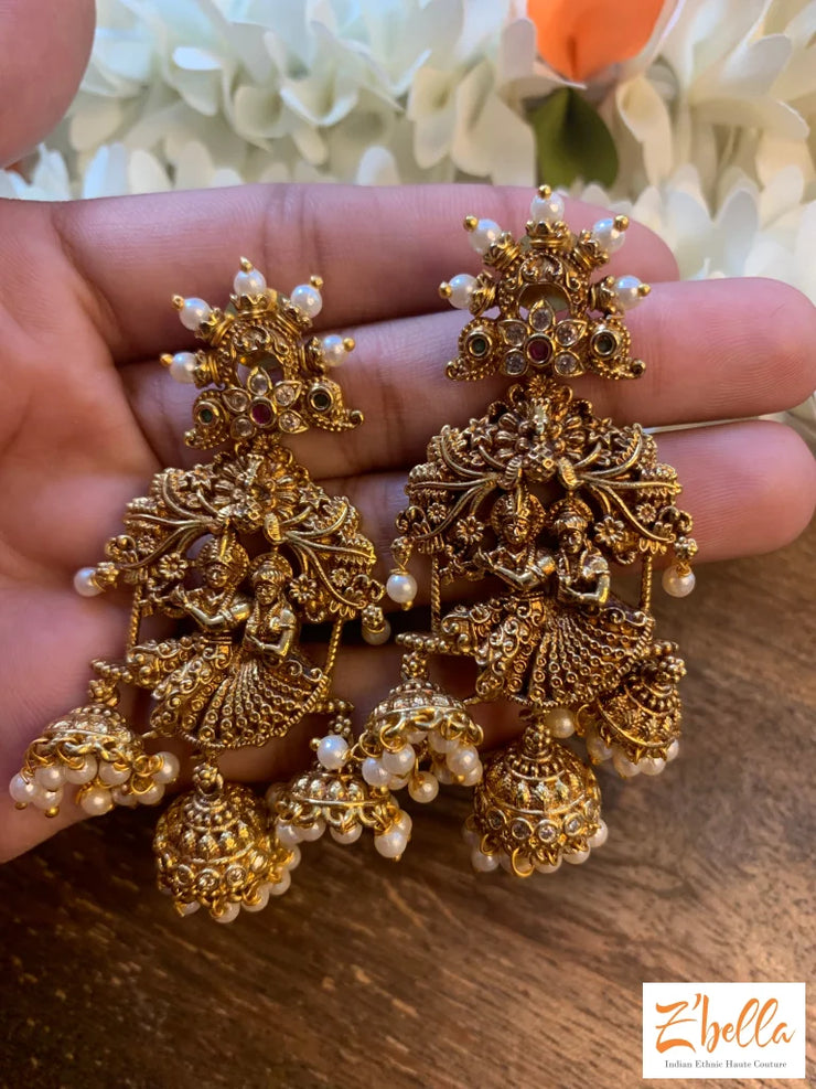 Krishna Radha Earring Earrings Gold Tone