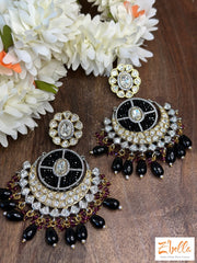 Kundan Chandelier Earrings With Black And Red Beads Earrings Gold Tone