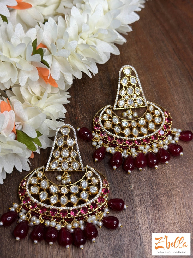 Kundan Chandelier Earrings With Red Color Stone Earrings Gold Tone