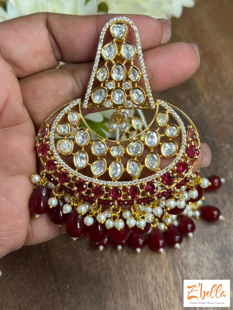 Kundan Chandelier Earrings With Red Color Stone Earrings Gold Tone