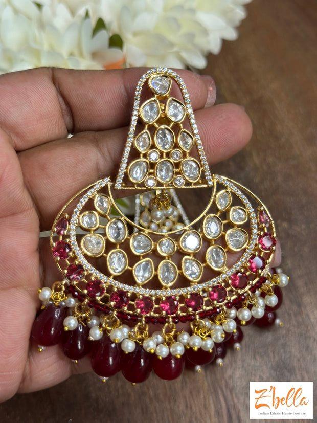 Kundan Chandelier Earrings With Red Color Stone Earrings Gold Tone