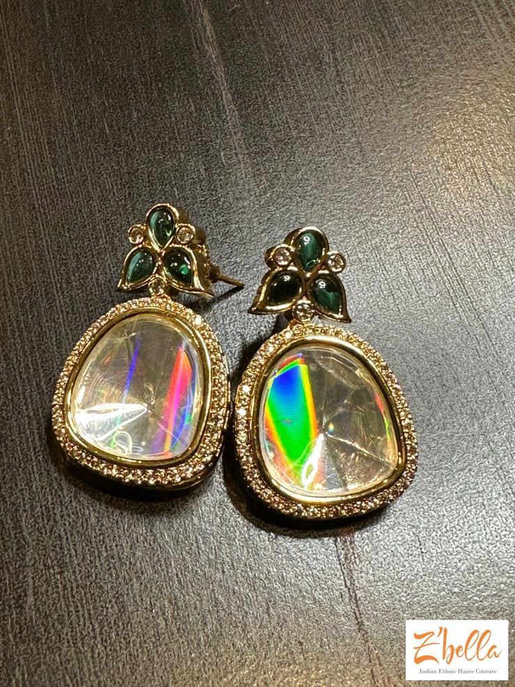 Kundan Earring With Green Stone Earrings Silver Tone