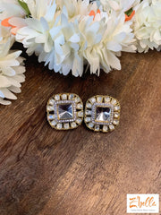 Kundan Stud Earrings Silver Tone
