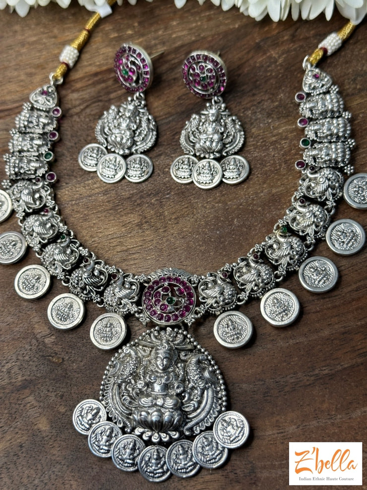 Lakshmi Coin Necklace With Temple Stones Necklace