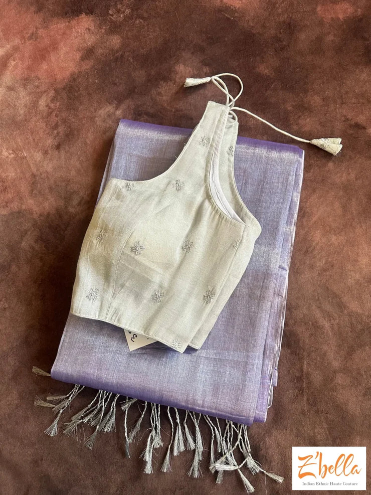 Lavender Cotton Tissue Saree With Stitched Blouse Saree