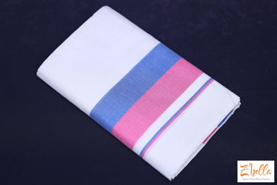 Light Blue And Pink Broder Set Mundu Set Mundu