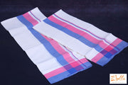 Light Blue And Pink Broder Set Mundu Set Mundu