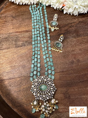 Light Blue Beads With Victorian Finish Pendent And Earings Necklace