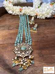Light Blue Beads With Victorian Finish Pendent And Earings Necklace