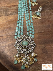 Light Blue Beads With Victorian Finish Pendent And Earings Necklace