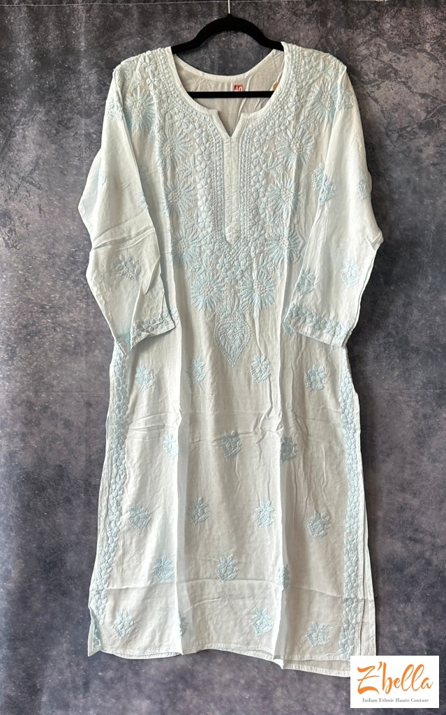 Light Blue Chikankari Modal Cotton Kurti - Size 42 Kurti