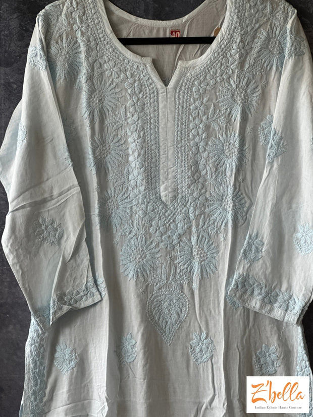 Light Blue Chikankari Modal Cotton Kurti - Size 42 Kurti