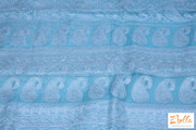 Light Blue Chikankari Organza Saree With Stitched Blouse Saree