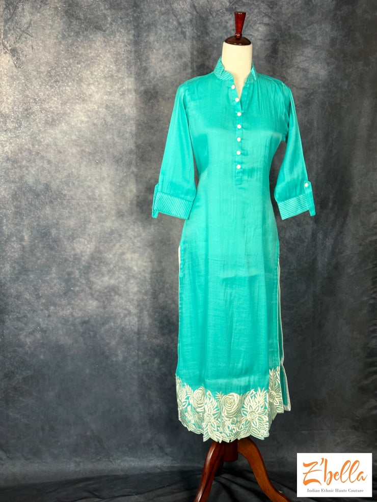 Light Blue Kurti With Embroidery Kurti