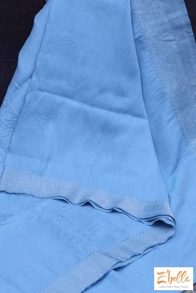 Light Blue Linen Saree With Silver Zari Saree