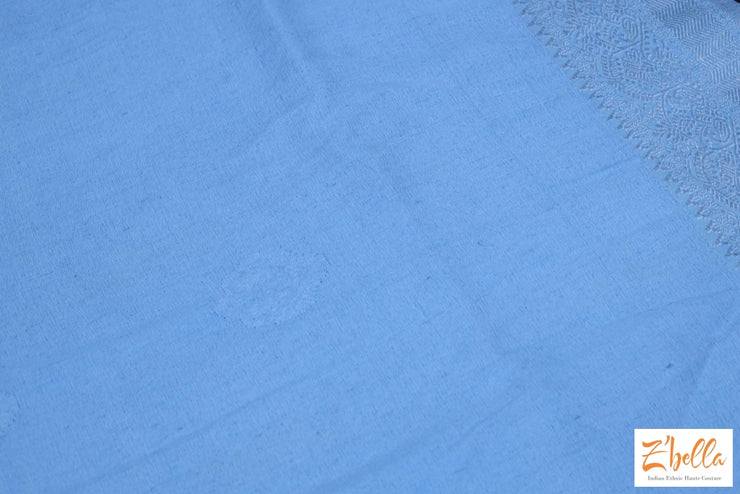 Light Blue Linen Saree With Silver Zari Saree