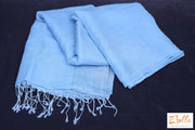 Light Blue Linen Saree With Silver Zari Saree