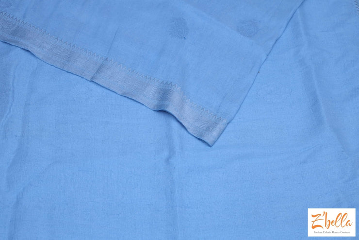 Light Blue Linen Saree With Silver Zari Saree
