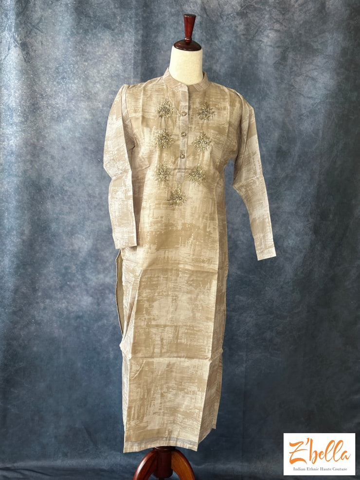 Light Chocolate Brown Kurti With Hand Work