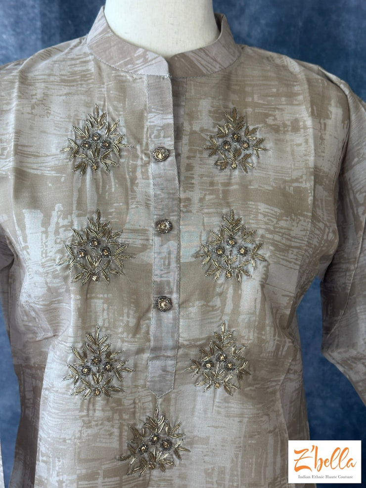 Light Chocolate Brown Kurti With Hand Work