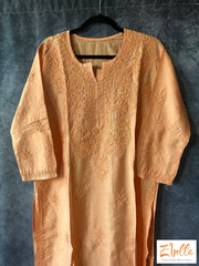 Light Coral Color Chikankari Kurti With Mukesh Work - Size 44 Kurti