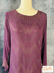 Light Eggplant Color Long Dress With Stone Work Kurti