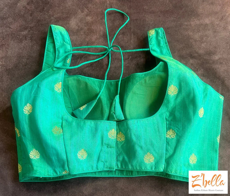 Light Forest Green Brocade Sleeveless Blouse Blouse