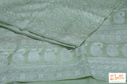 Light Green Chikankari Organza Saree With Stitched Blouse Saree