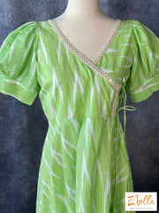 Light Green Ikkat Cotton Wrap Around Frock Kurti