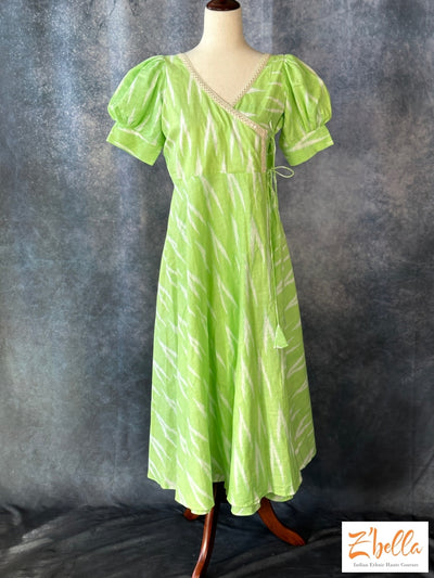 Light Green Ikkat Cotton Wrap Around Frock Kurti