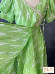 Light Green Ikkat Cotton Wrap Around Frock Kurti