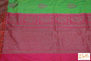 Light Green Matka Silk With Pink Banarsi Border Saree Stitched Blouse Saree
