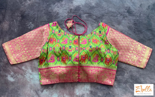 Light Green Patola Silk Blouse Blouse