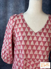 Light Pink Block Printed Cotton Frock Kurti