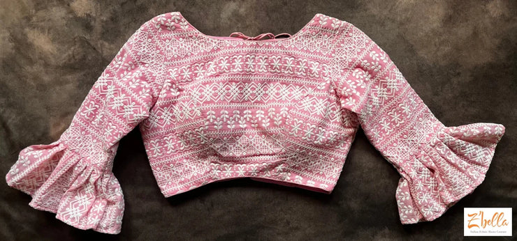Light Pink Blouse With Sleeve Pattern Blouse