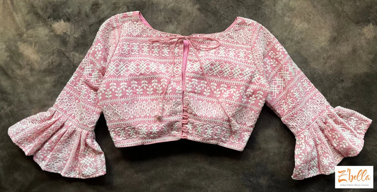 Light Pink Blouse With Sleeve Pattern Blouse