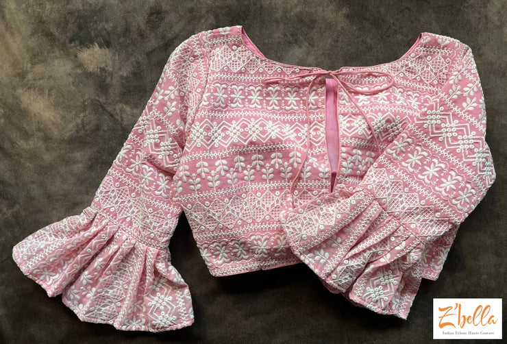 Light Pink Blouse With Sleeve Pattern Blouse