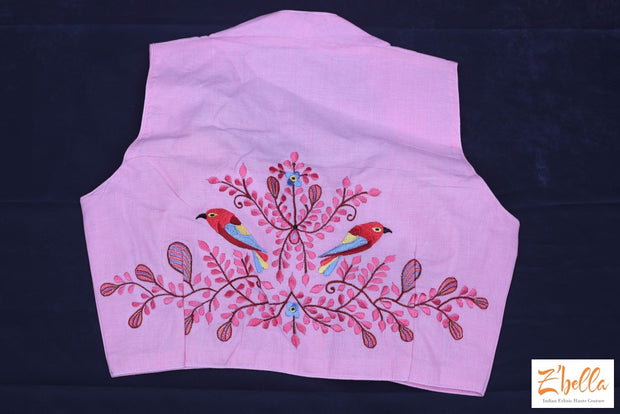 Light Pink Cotton Sleeveless Blouse With Embroidery Blouse