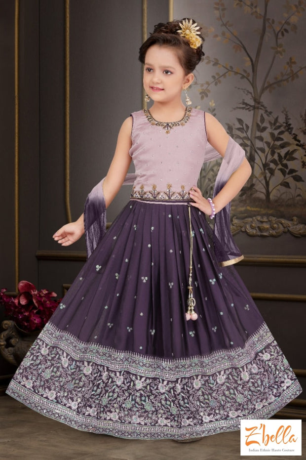 Light Purple Top With Pruple Skirt - 10 11 Yr Girl Kids Set