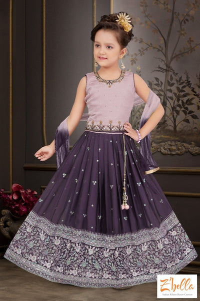 Light Purple Top With Pruple Skirt - 14 15 Yr Girl Kids Set