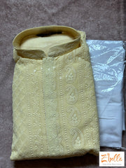 Light Yellow Chikankari Kurta With Bottom Kurta Set