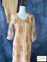 Light Yellow Floral Printed Kurti With Dupatta And Pants Kurti
