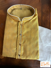 Light Yellow Self Weaving Kurta With Pants Kurta Set