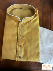 Light Yellow Self Weaving Kurta With Pants Kurta Set