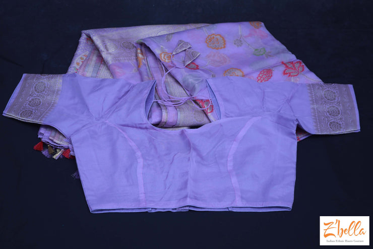 Lilac Color Semi Georgette Saree With Stitched Blouse Saree