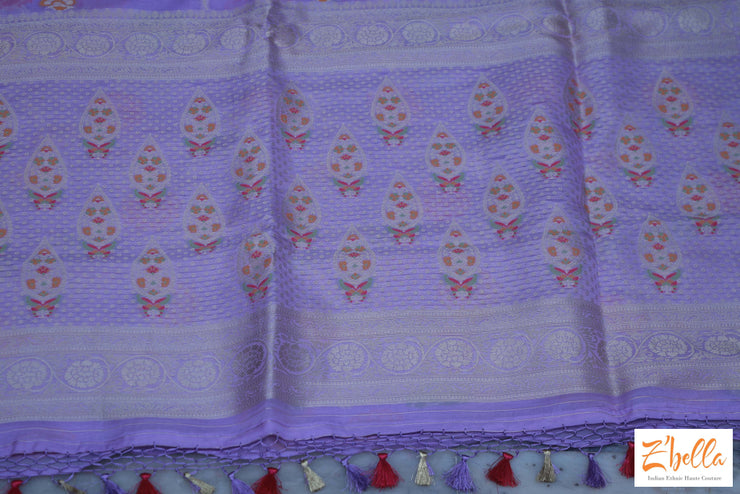 Lilac Color Semi Georgette Saree With Stitched Blouse Saree