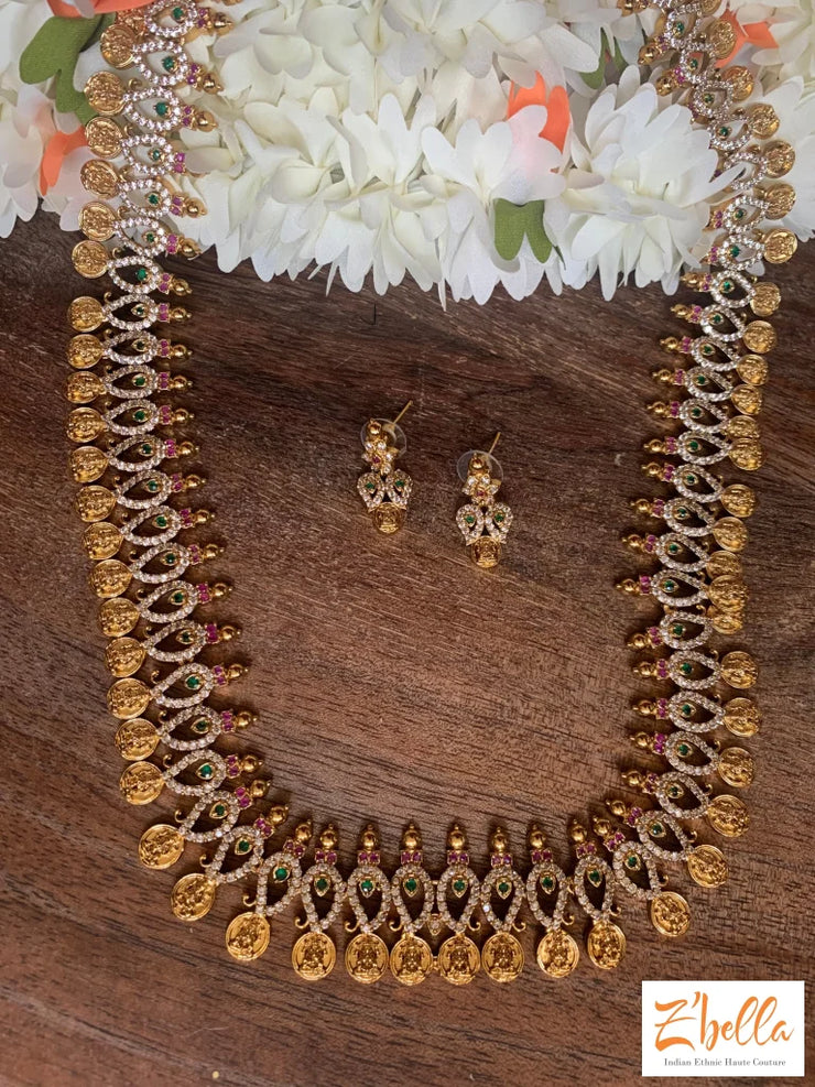 Long Lakshmi Coin Necklace With Earring Necklace