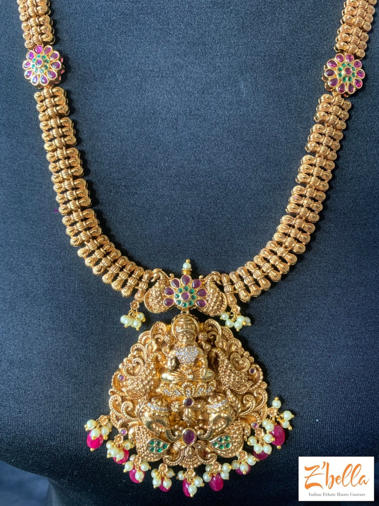Long Necklace With Lakshmi Pendent Jhumka Necklace
