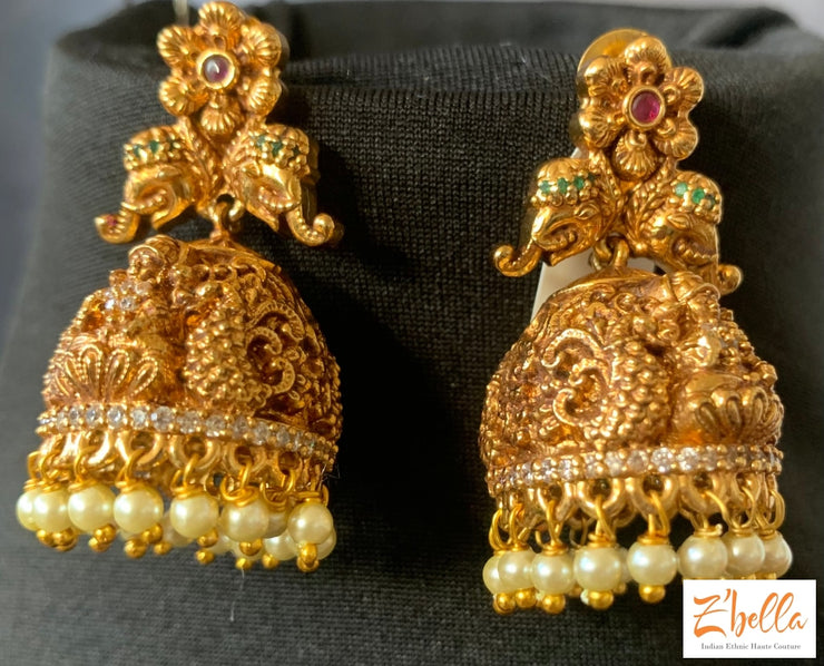 Long Necklace With Lakshmi Pendent Jhumka Necklace